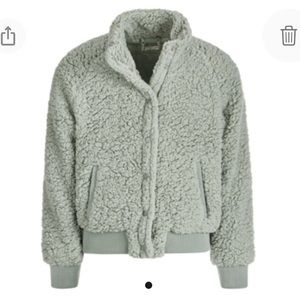 Jou Jou Girls Sherpa Button Snap Front Jacket, Size Youth Medium, Green